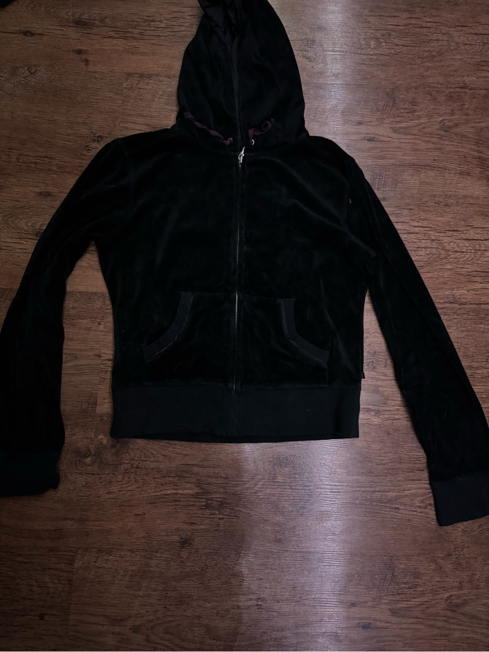Women’s Black Velour Zip Hoodie Jacket - Casual Comfort